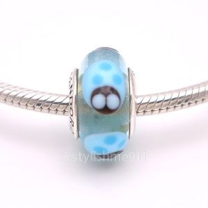 Authentic PANDORA Sterling Silver Blue Ladybug Murano Glass Bead Charm
